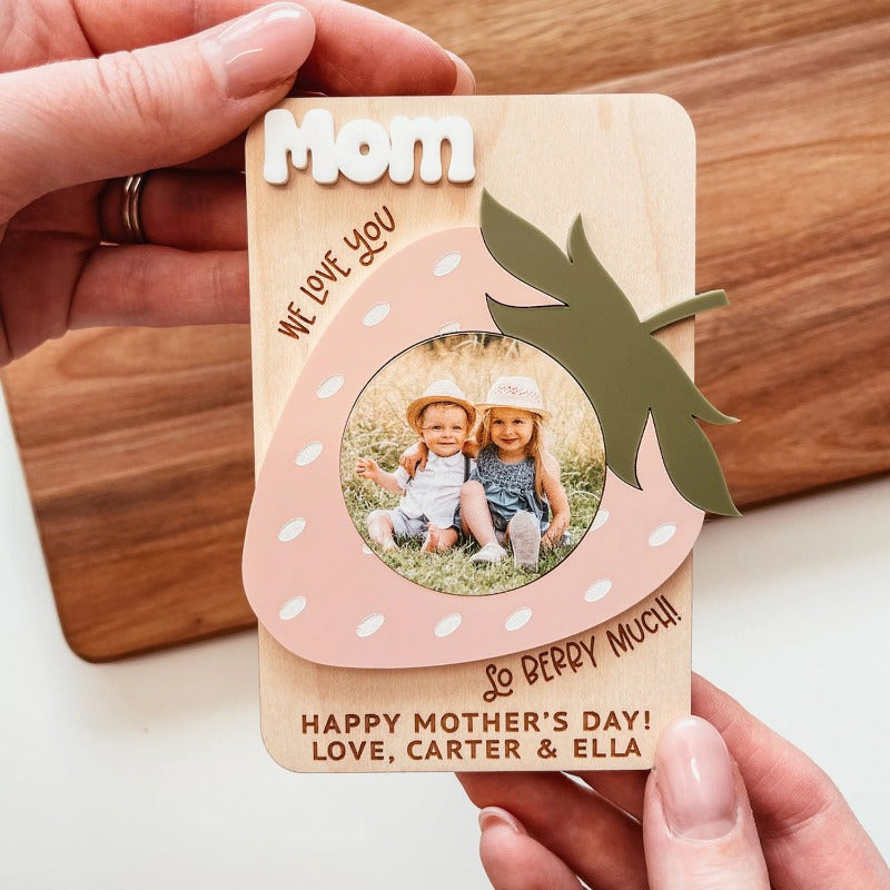 Personalized Strawberry Fridge Photo Magnet, Mother's Day Photo Gift