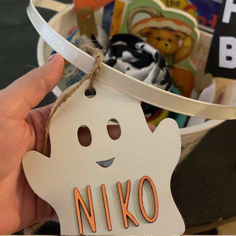 Personalized Halloween Ghost Basket Tag