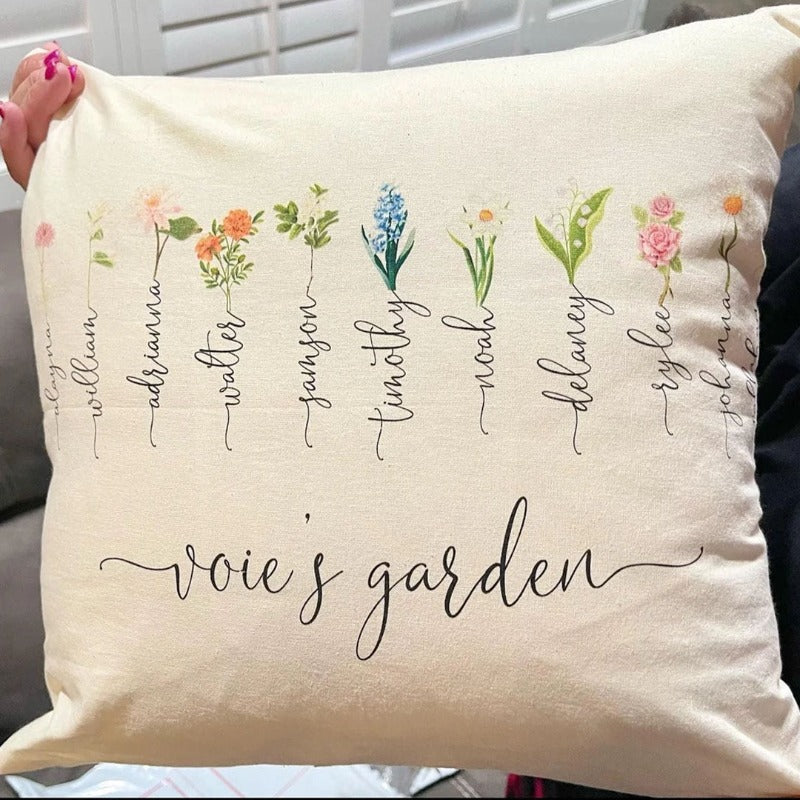 Personalized Grandparents Pillow Case With Grandkids Names & Birth Month Flowers