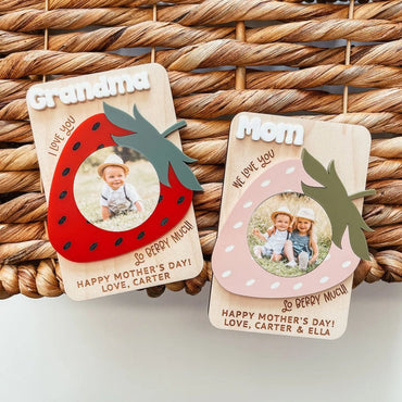 Personalized Strawberry Fridge Photo Magnet, Mother's Day Photo Gift