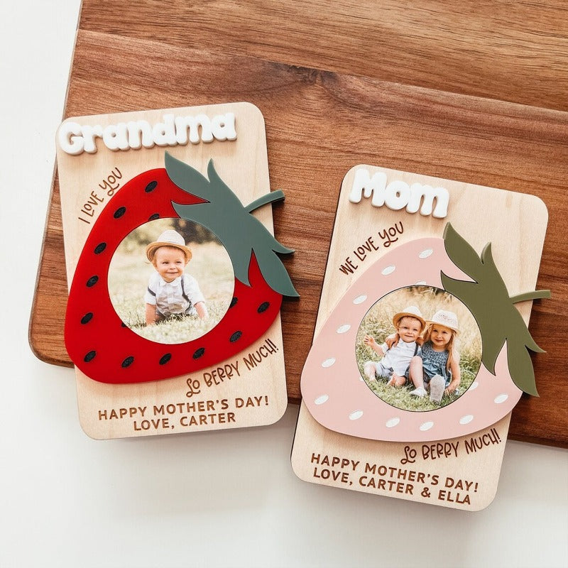 Personalized Strawberry Fridge Photo Magnet, Mother's Day Photo Gift