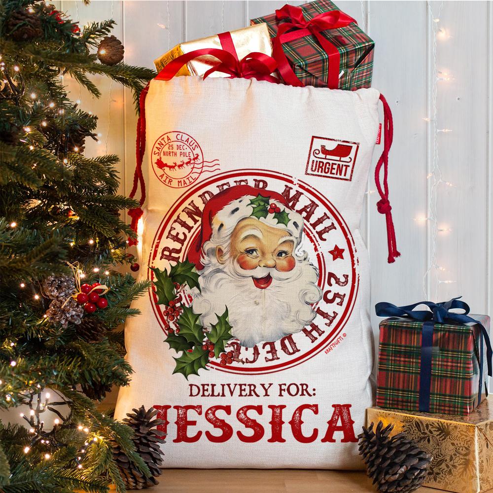 Personalized Vintage Santa Gift Bag Post Mail Present
