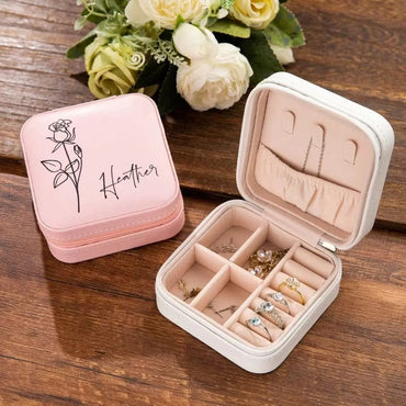 Personalized Name Birth Flower Jewelry Travel Boxes, Travel Case for Bridesmaids