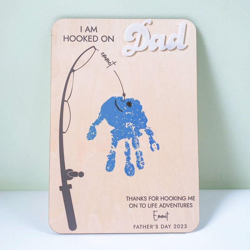 Personalized Hooked On Dad DIY Handprint Sign, Father's Day Gift Sign