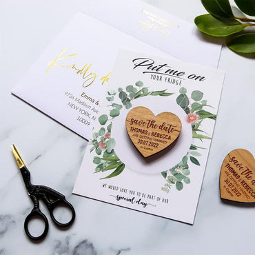 Personalized Wedding Invitation With Save The Date Wooden Heart