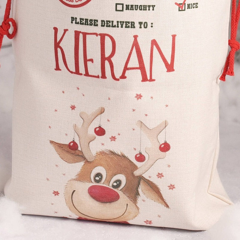 Personalized Rudolph Christmas Gift Sack
