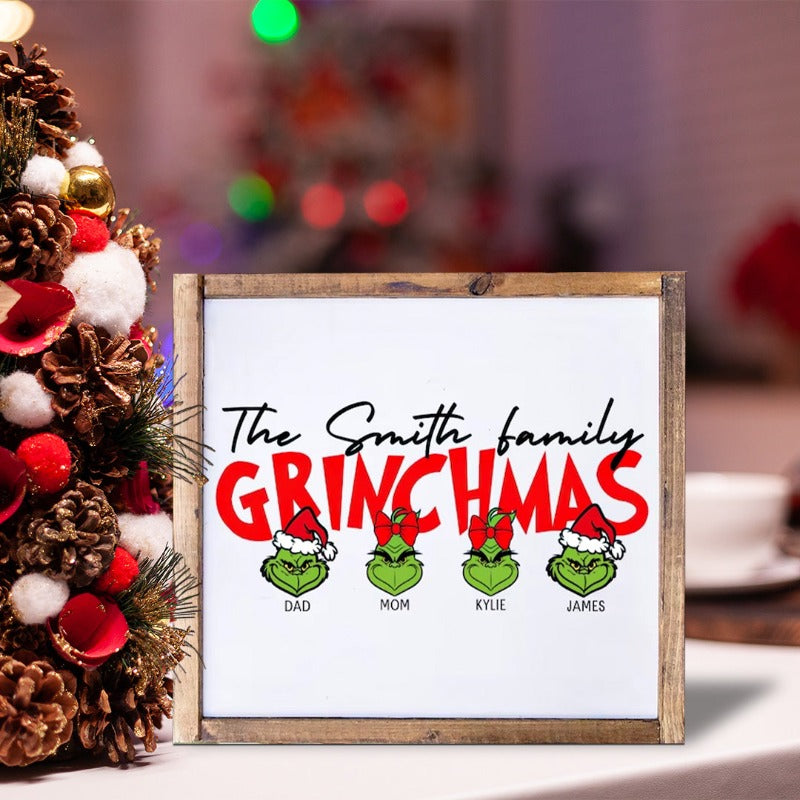 Personalized Grinchmas Family of Grinch Wooden Sign