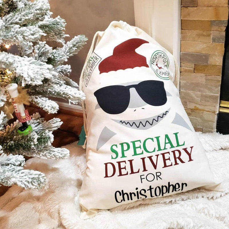 Personalized Baby Shark Santa Sack, Christmas Gift for Kids