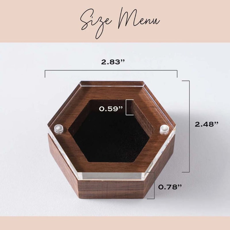 Personalized Hexagon Wooden Ring Box With Acrylic Lid, Wedding Ring Box