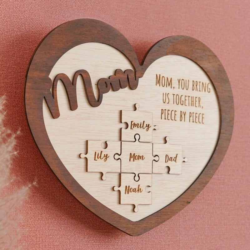 Personalized Mother's Day Wooden Heart Puzzle, Mother's Day Gift