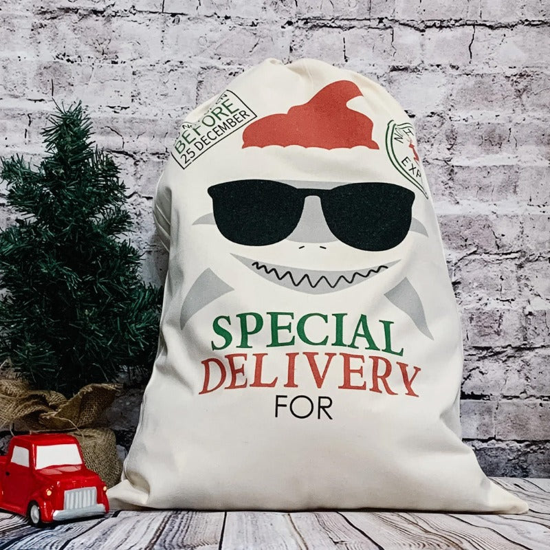 Personalized Baby Shark Santa Sack, Christmas Gift for Kids