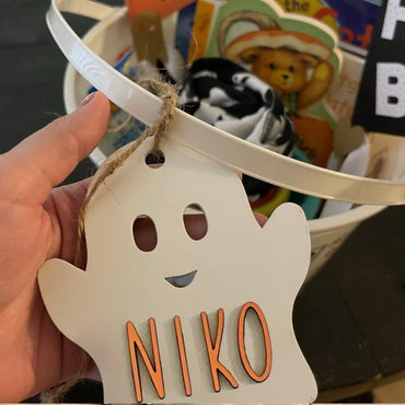 Personalized Halloween Ghost Basket Tag
