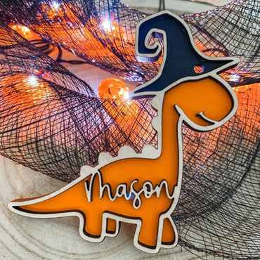 Personalized Halloween Dino Basket Tag, Halloween Decoration