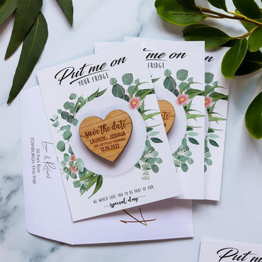 Personalized Wedding Invitation With Save The Date Wooden Heart