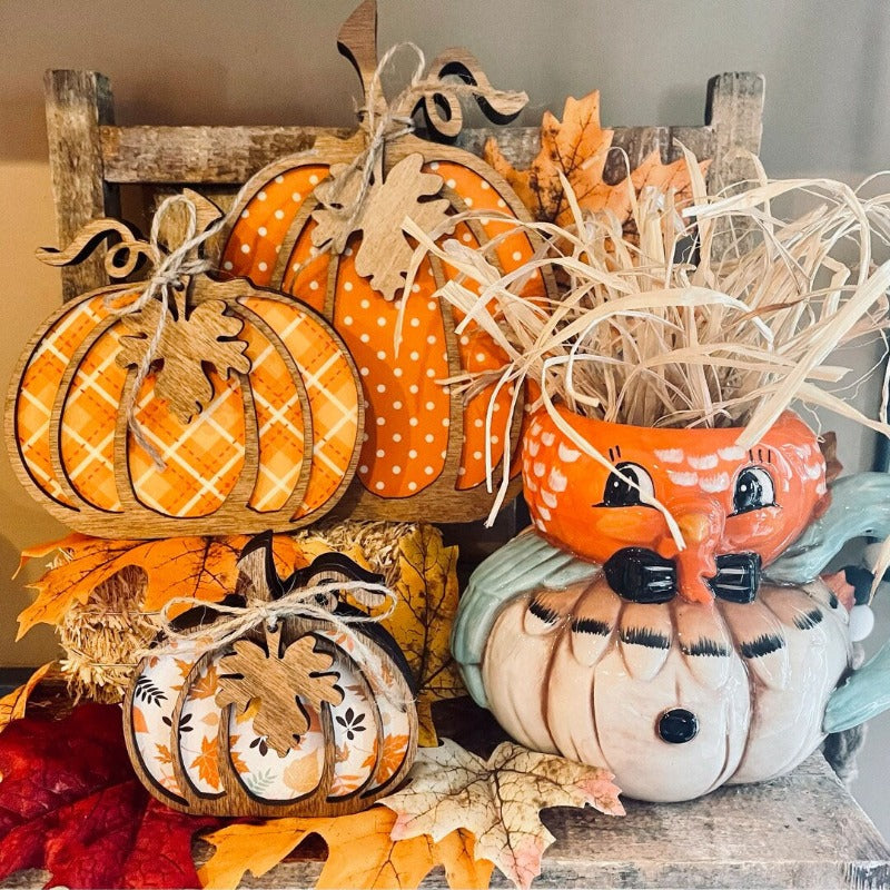 Wooden Autumn Pumpkin Shelf, Thanksgiving Decoration