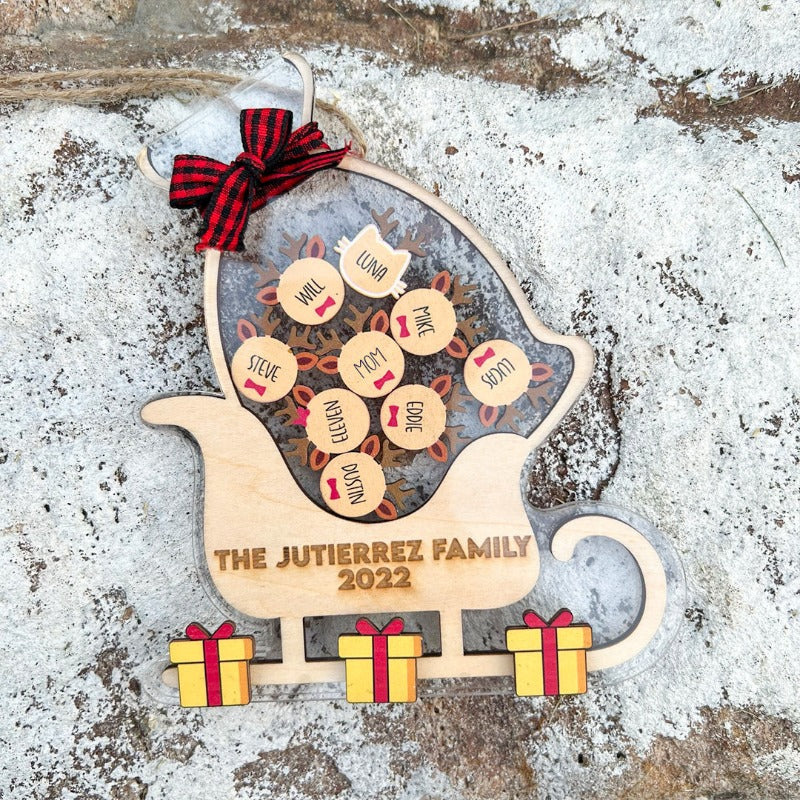 Personalized Family Sleigh Ornament, Christmas Ornament 2022
