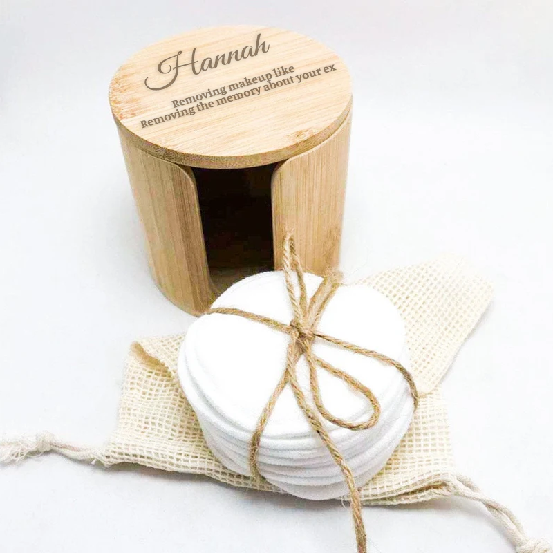 Personalized Natural Bamboo Makeup Remover Pads Holder