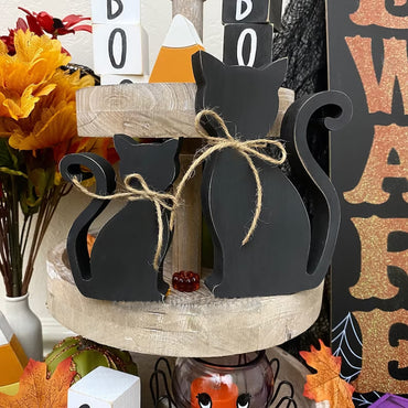 Wooden Cat Halloween Table Decoration