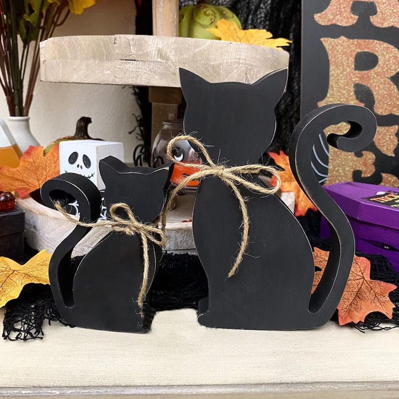 Wooden Cat Halloween Table Decoration
