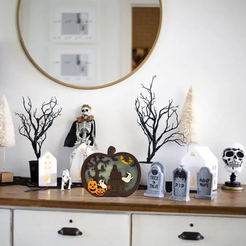 Pumpkin Wood 3D Haunted House Decoration